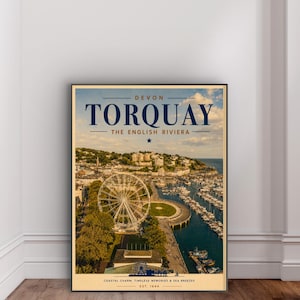 Resetryck i Torquay, Devon | Vintage affisch i Torquay | Väggkonst i Engelska Rivieran | Utskrivbar kust i Devon | Digital nedladdning i Storbritannien