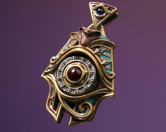 Eye of Horus Brass Spinner Pendant in Brass, Ancient Egyptian Gemstone Jewelry Gifts for Men Women