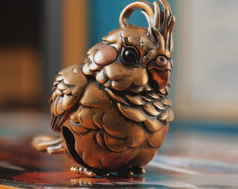 Cockatiel Bell in Brass, Parrot Keychain, Bird Lover Gifts