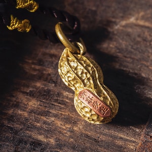 Brass 3D Peanut Keychain. Metal Peanut Shape Charm Pendant. Snack Keychain. Harvest Jewelry. Gift For Him/Her