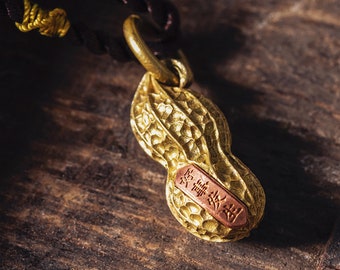 Brass Peanut Pendant.Peanut Charm.Brass Keychain.Lucky Charm.Gift For Him/Her.Oriental Art.Handmade Gift