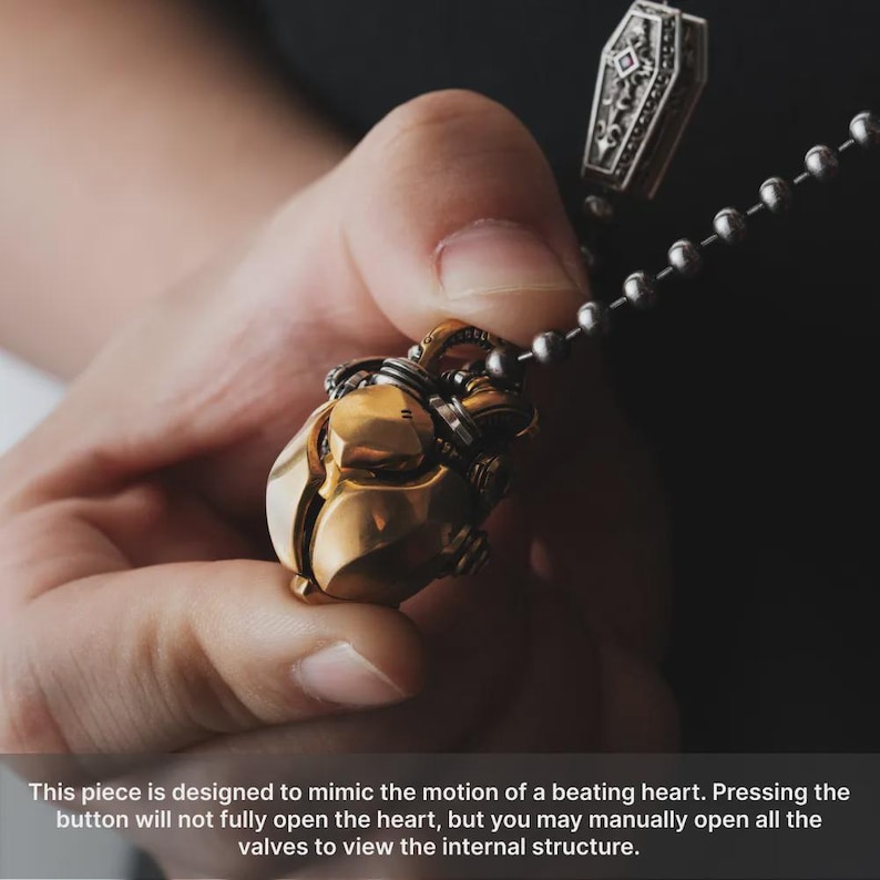 Mechanical Heart Pendant, Steampunk Jewelry, Anatomical Heart Necklace, Personalized Engraving, Gifts for Women Men image 11
