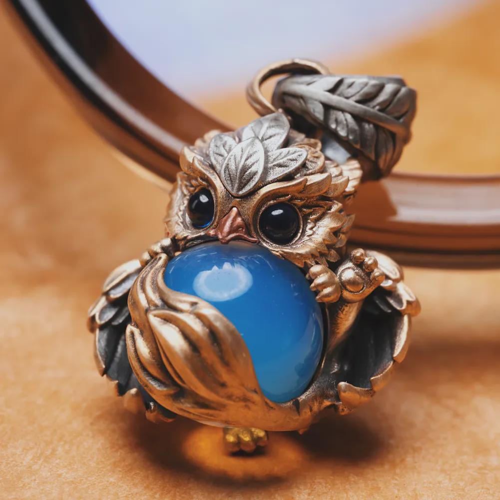 Custom Mini Griffin Pendant With Gemstone Eyes, Cute Animal