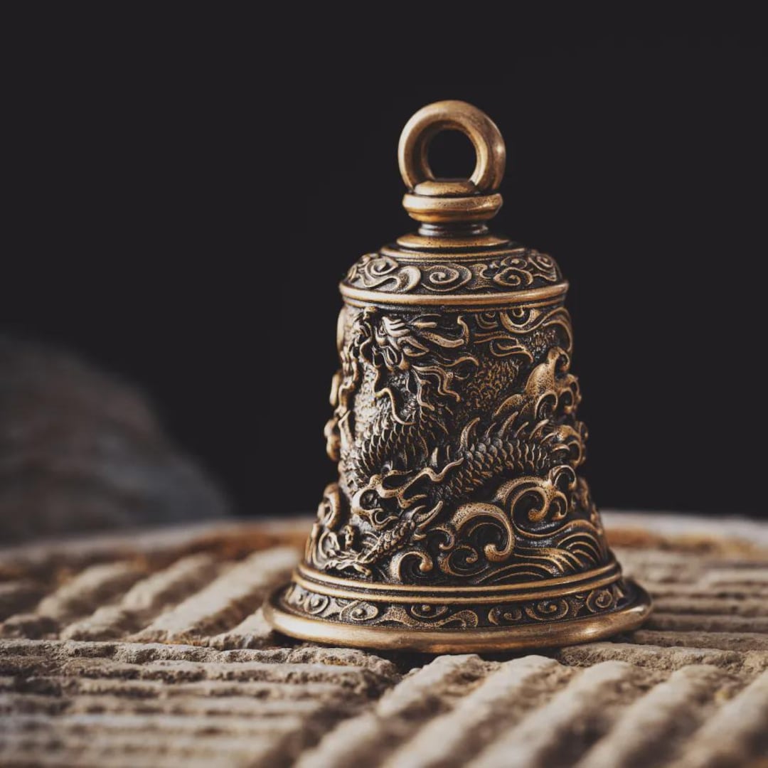 Dragon Gurdian Bell in Brass, Vintage Decor Bells Keychain W Key