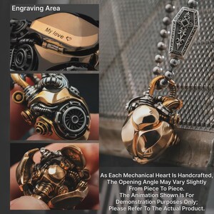 Mechanical Heart Pendant, Steampunk Jewelry, Anatomical Heart Necklace, Personalized Engraving, Gifts for Women Men image 9