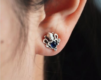 Octopus Stud Earrings, Dainty Sea Earrings, Gifts for Men Women, Personalized Engraving