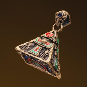 Oracle Pyramid Pendant, Brass Egyptian Divination Necklace, Eye of Horus Amulet, Gifts for Men, Anxiety Relief Jewelry image 1