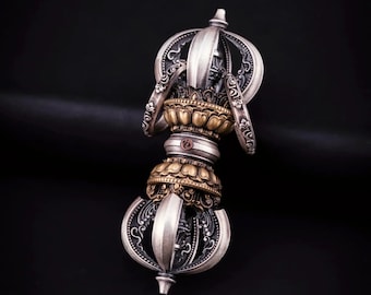 Oxidized Silver Vajra Pestle Pendant, Fidget Pendant, Spinner Pendant Necklace, Gift for Him, Oriental Art