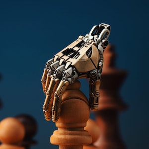 Left Mechanical Hand Pendant in White Bronze & Brass, Cyberpunk Jewelry, Valentine's Day Gifts, Personalized Engraving