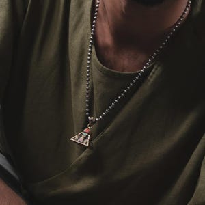 Oracle Pyramid Pendant, Brass Egyptian Divination Necklace, Eye of Horus Amulet, Gifts for Men, Anxiety Relief Jewelry image 13