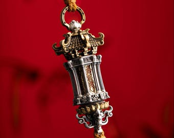 Oxidized Silver Rotating Temple Pendant, Taoist Amulet, Feng Shui Jewelry