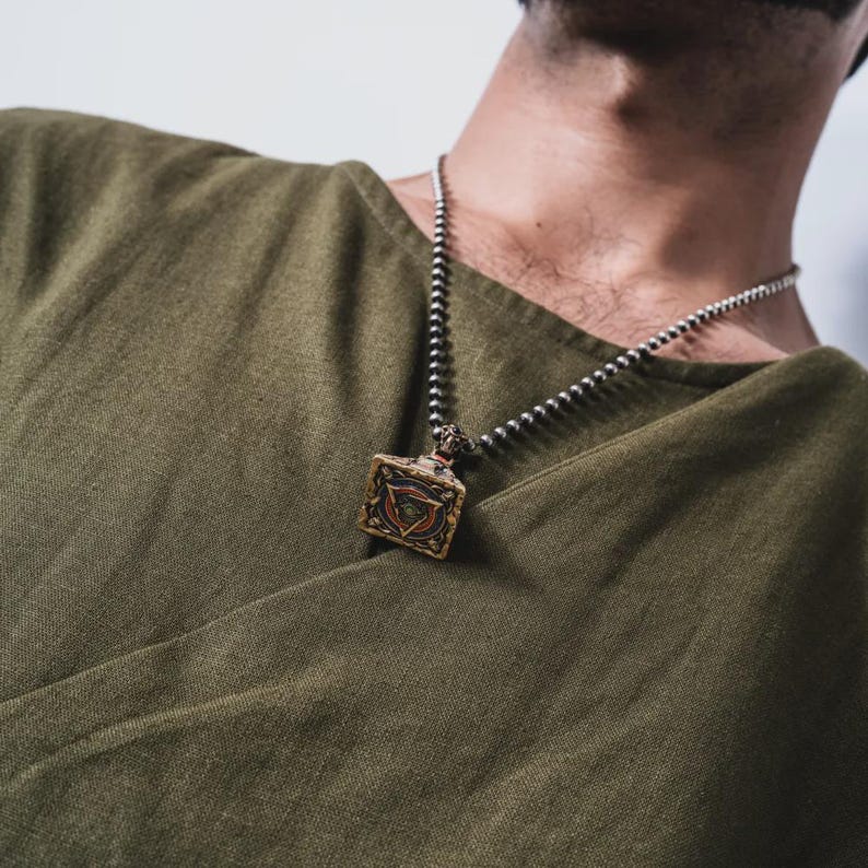 Oracle Pyramid Pendant, Brass Egyptian Divination Necklace, Eye of Horus Amulet, Gifts for Men, Anxiety Relief Jewelry image 14