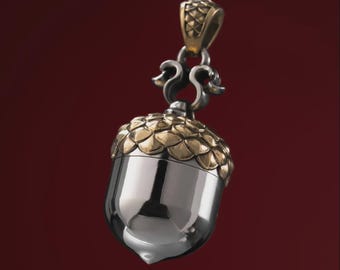 White Bronze Acorn Capsule Pendant, Keepsake Ash Urn Necklace, Fall Wearable Jewelry