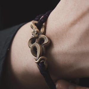 Pulsera de cuerda de boa de árbol de latón, joyería de serpiente, regalos para hombres y mujeres