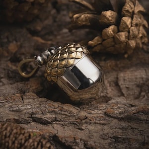 Acorn Capsule Pendant in White Bronze, Keepsake Ash Urn Necklace, Fall Wearable Jewelry