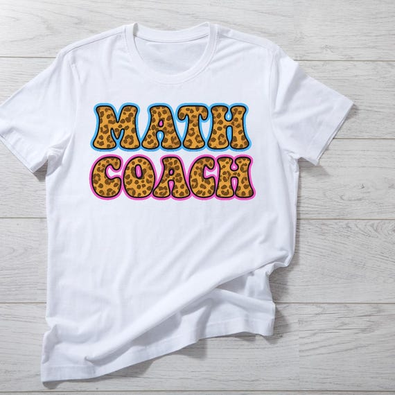 Math Coach Sublimation PNG | Cheetah Print Bubble Letters | Bright Retro Teacher Shirt Design | Digital Download for Sublimation