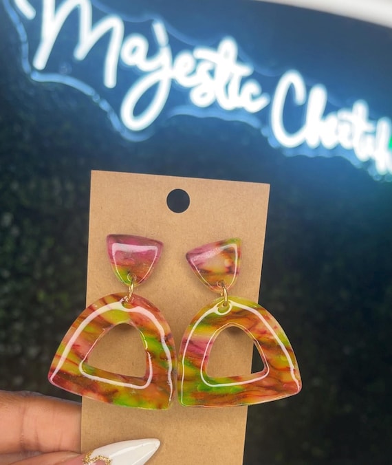 Mardi Gras inspired polymer clay earrings, clay earrings, statement earings
