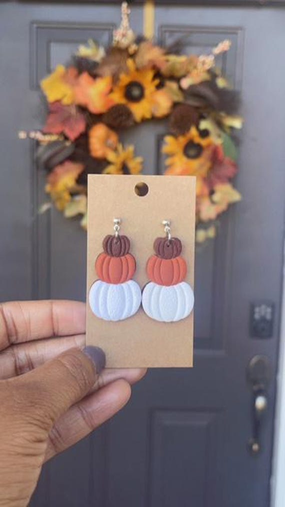 Fall Pumpkin Earrings | Autumn Clay Dangle Earrings | Halloween Jewelry | Thanksgiving Earrings | Handmade Fall Statement Earrings