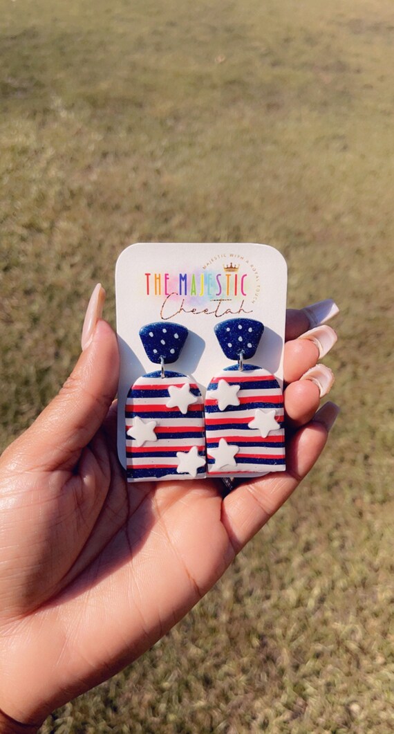 4th of July, Patriotic, Independence day Red, white, and blue Stars dangled earrings