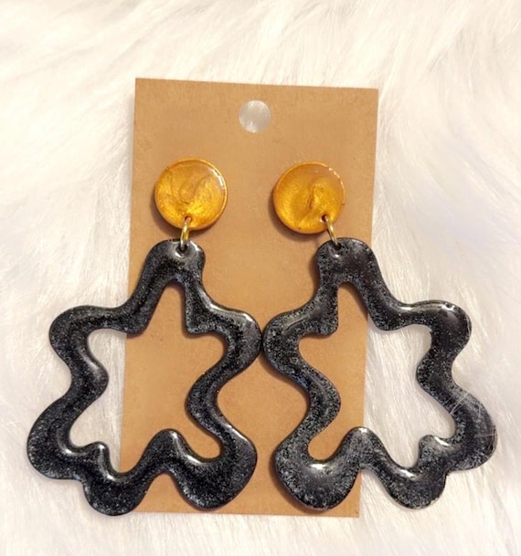 ASU Inspired Black & Gold Earrings | Alabama State Inspired Earrings | Black Glitter Statement Earrings | College Game Day Jewelry
