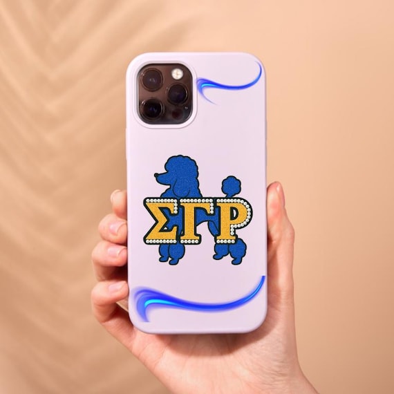 Sigma Gamma Rho Sublimation PNG | Glitter SGRho Letters, Bougie Poodle | Blue & Gold Sorority Design for Shirts, Mugs, Tumblers