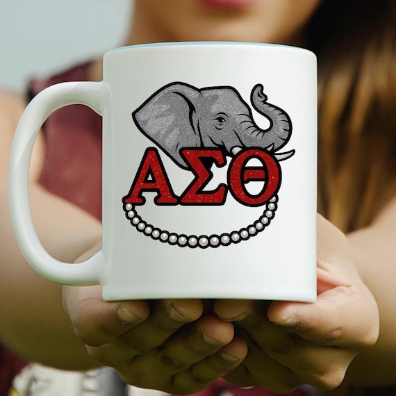 Delta Sigma Theta Sublimation PNG | Glitter DST Letters ,Sparkling Elephant | Red & White Sorority Design for Shirts, Mugs, Tumblers