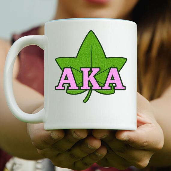 AKA Ivy Leaf Sublimation PNG | Bold AKA Letters | Vibrant Pink & Green Design | Black Sorority Transfer for Shirts, Mugs, Tumblers