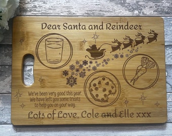 Personalised Engraved Santa Reindeer Board, Christmas Plate, Christmas Eve