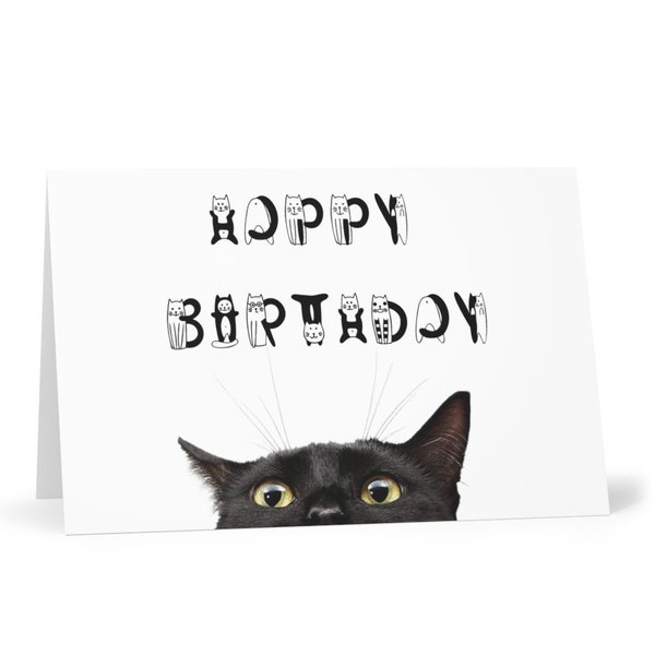 Happy Birthday card with cats, black cat birthday card, greeting card cat