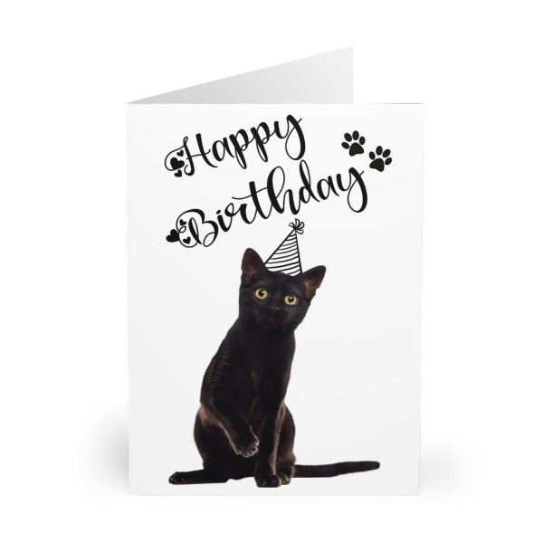 Happy Birthday card with cats, black cat birthday card, greeting card cat