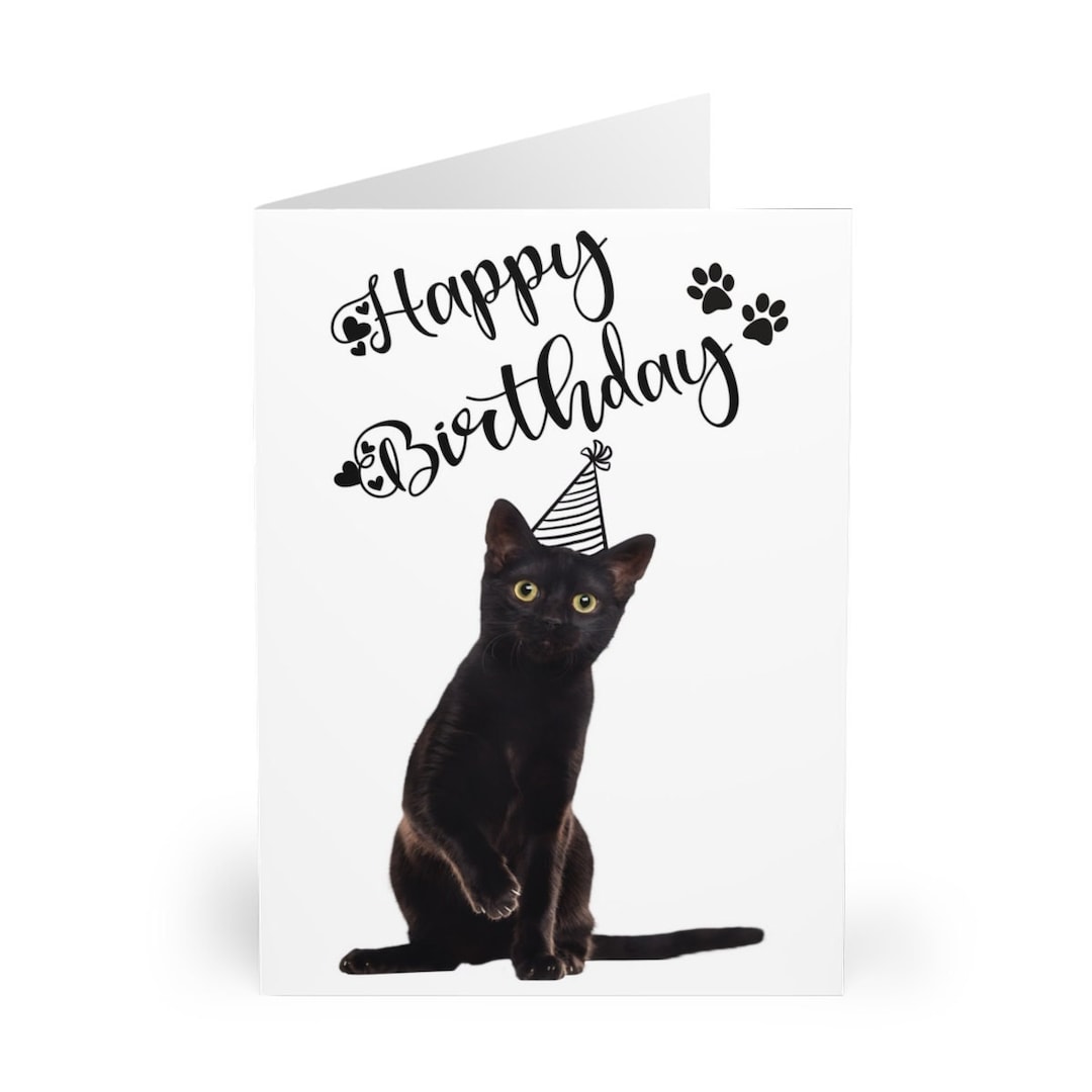 Happy Birthday Card With Cats, Black Cat Birthday Card, Greeting Card