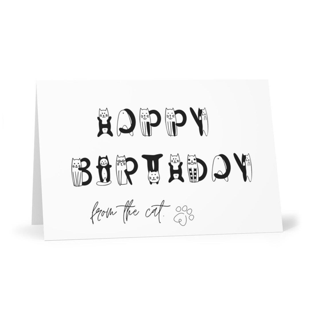 Happy Birthday Card With Cats, Cat Birthday Card, Greeting Card Cat