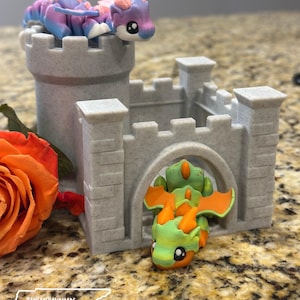 Dragon with Wings and Castle Desk Fidget | Mini Dragon | Pencil Holder | Desk Pal | Cute Dragon | Gift for Her | Mythical Gift