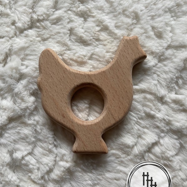 Chicken Rooster Smooth Beech Wood Teether | Eco friendly Baby Toy | Gift