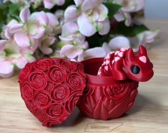 Heart Dragon and Rose Egg | Mini Dragon | For Her | For Wife | Girlfriend | Children
