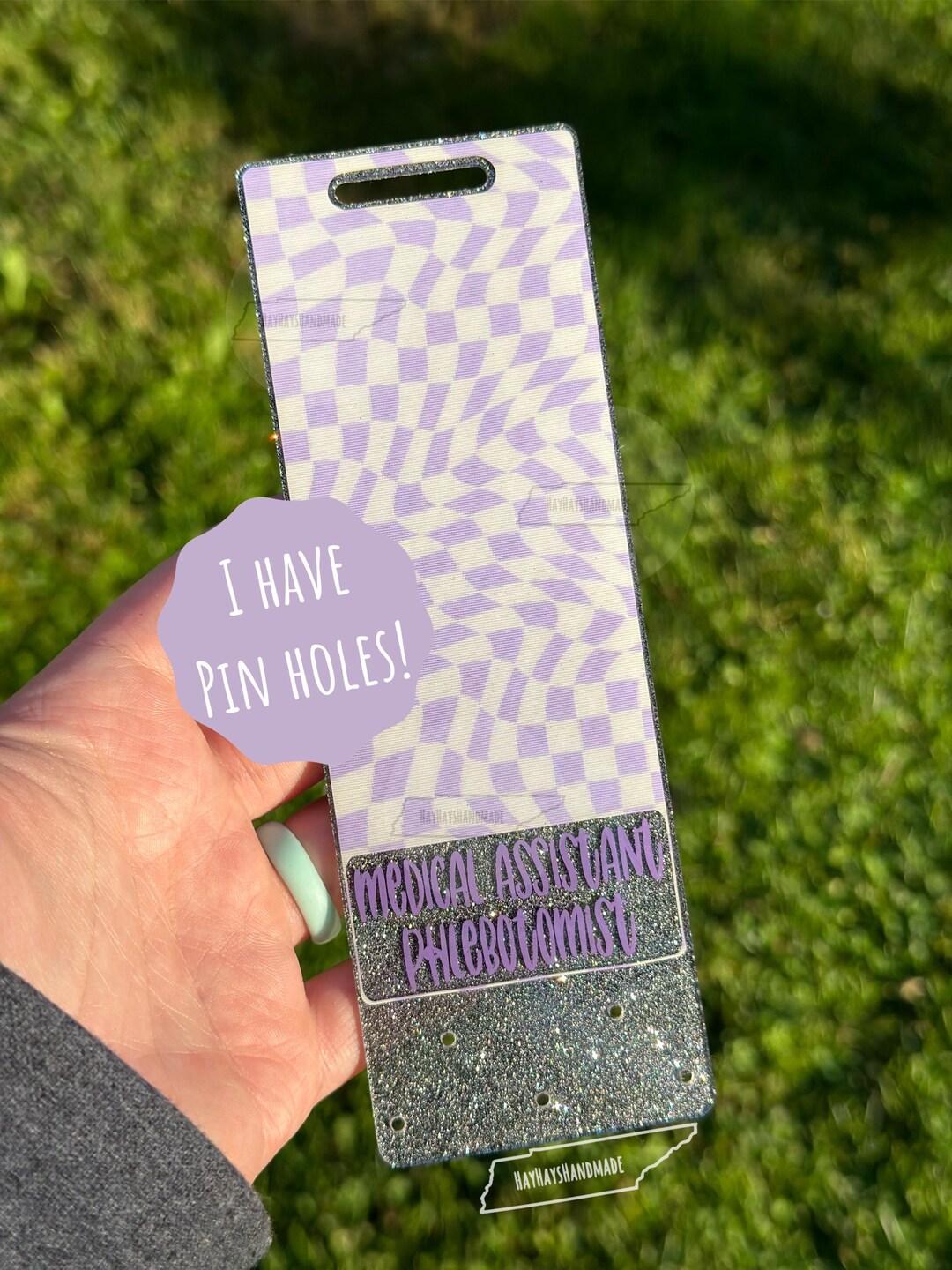 Custom Distorted Purple Checkered Pin Holder With Glitter Extremely ...
