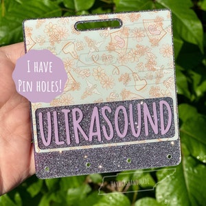 Floral Ultrasound Technician Pin Holder with Glitter Extremely Lightweight Badge Buddy | Badge Buddy for Sonographer