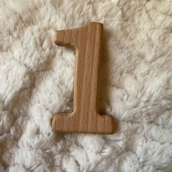 Number One | First Birthday Smooth Beech Wood Teether | Eco friendly Baby Toy |