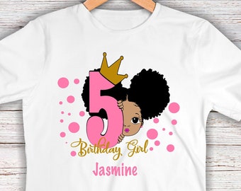 5th Birthday Shirt Girls, African American Toddler, Toddler Birthday Shirt, Fifth Birthday Shirt for Girls, 5 Year Old Birthday