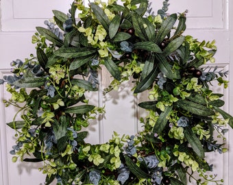 Olive and seeded eucalyptus wreath, Best selling, farmhouse wreath, front door wreath, year round wreath, greenery wreath, gift idea