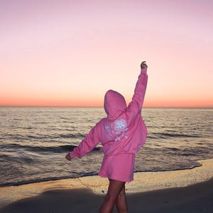 Hibiscus Pink Tropical Embroider Hoodie