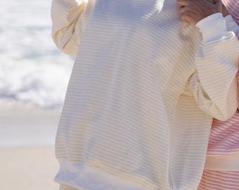 Baby Yellow and White Big Striped Mockneck Sweatshirt