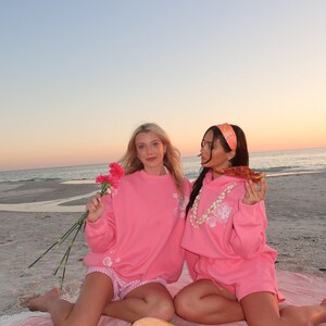 Hibiscus Pink Tropical Embroider Hoodie