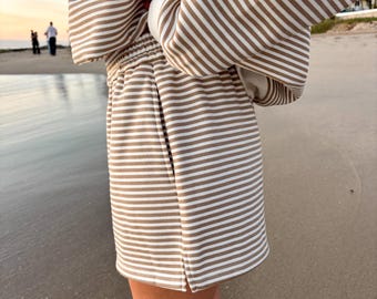Brown and White Big Striped Shorts