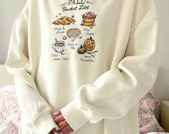 Ivory Autumn Fall Bucket List Embroidered Sweatshirt