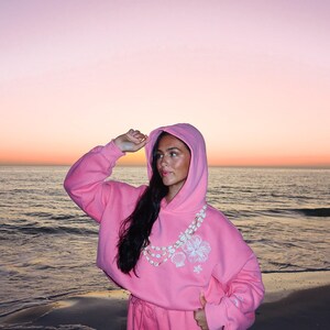 Hibiscus Pink Tropical Embroider Hoodie