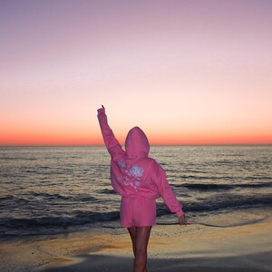 Hibiscus Pink Tropical Embroider Hoodie
