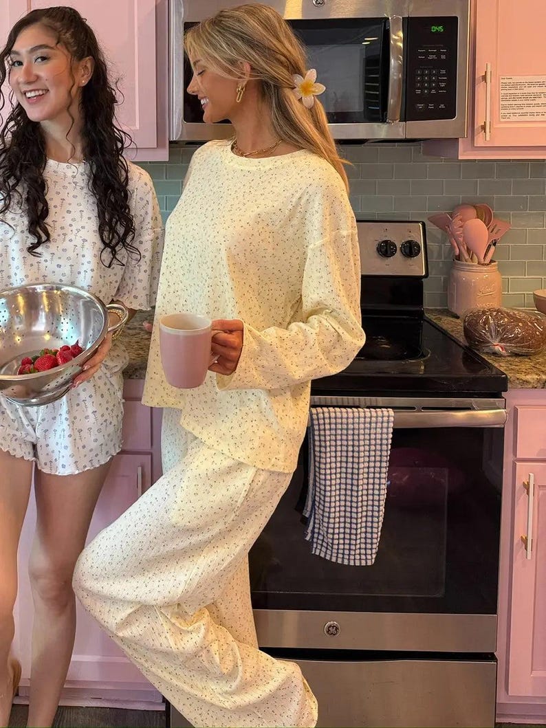 Lemon Floral Long Sleeve Pajama Top