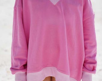 Blank Pink And Light Pink V-Neck Sweatshirt