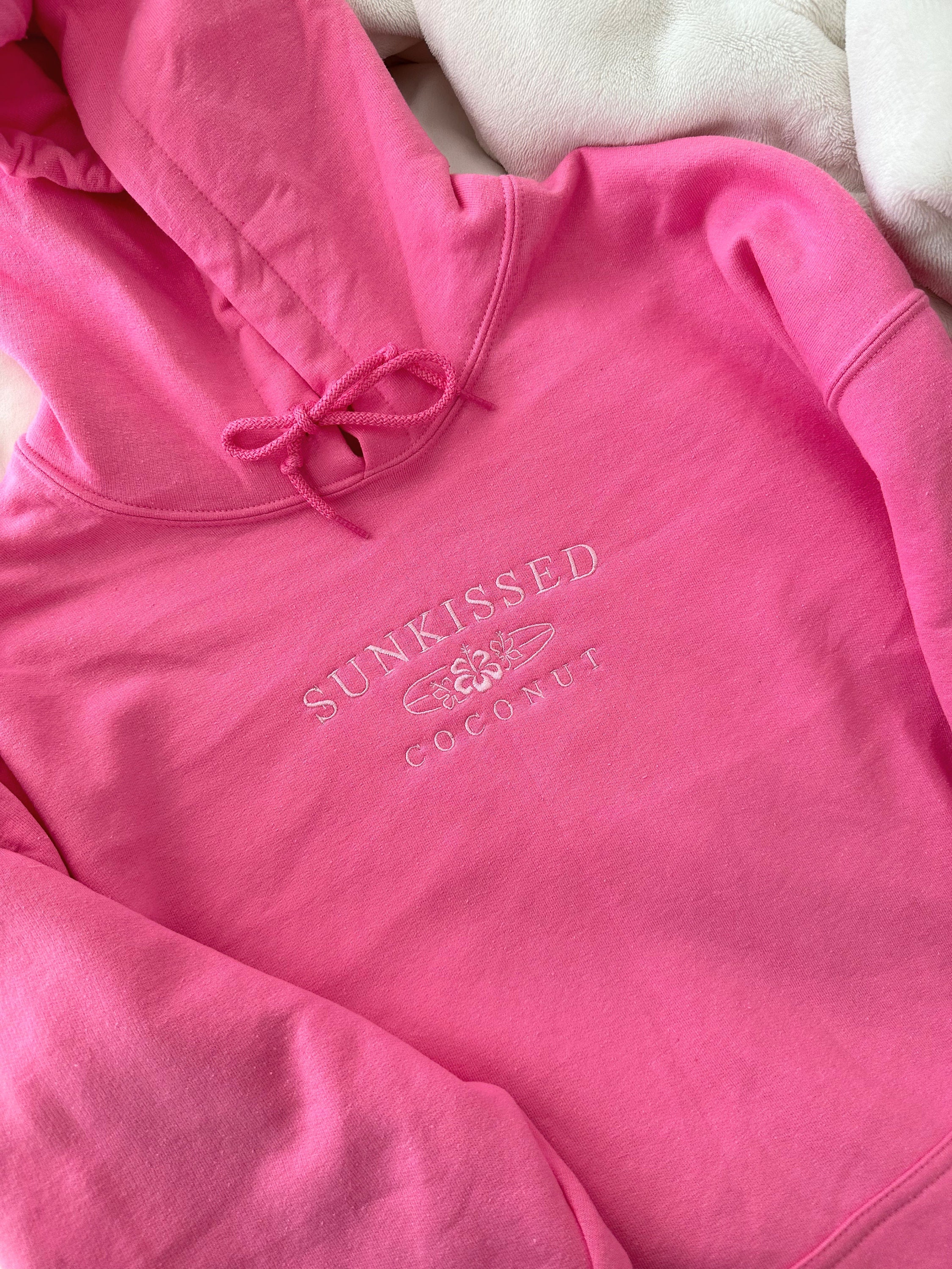 Pink Embroider Sunkissedcoconut Hoodie Etsy Canada